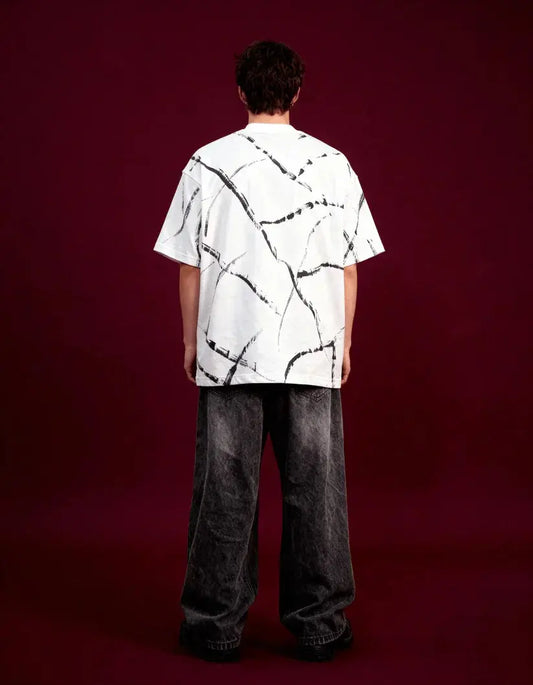 White Brushstroke Drip Oversized Tshirt Boozee