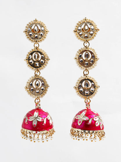 PINK MEENAKARI & PEARL EAARING
