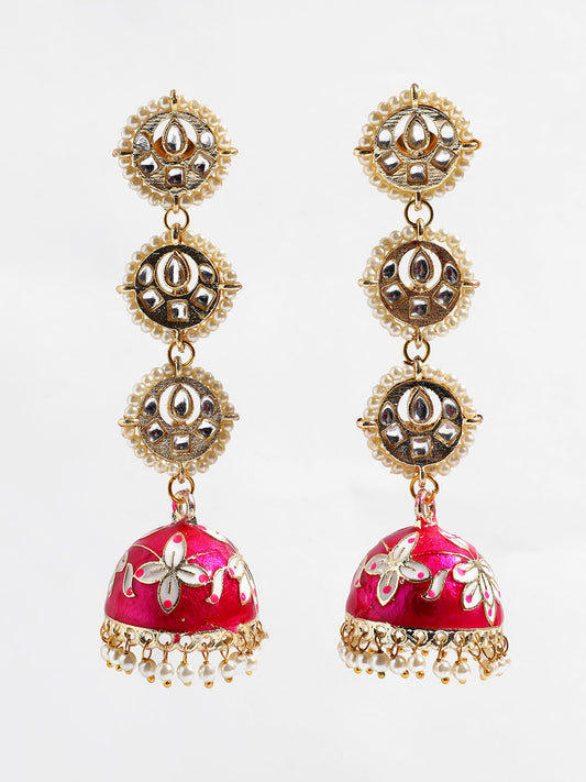 PINK MEENAKARI & PEARL EAARING