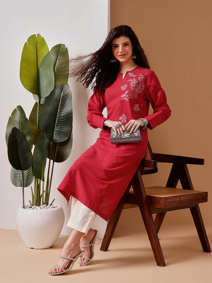 Barara Women’s Peach Embroidered Kurta
