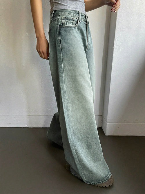 Sea Green Washed Ultra Wide Leg Jeans