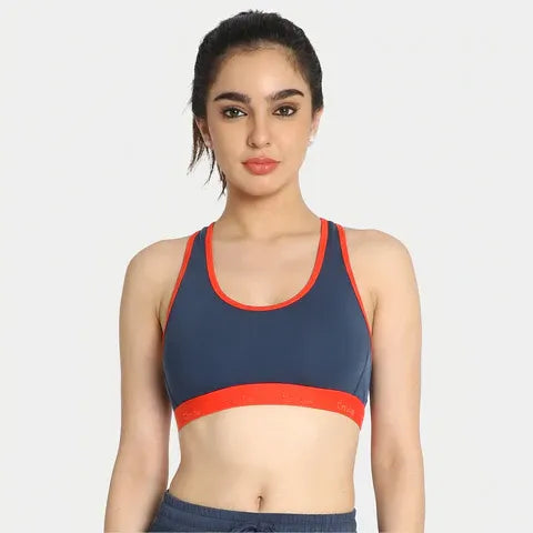 Women’s full coverage sports bra in denim fiesta for workout and daily wear