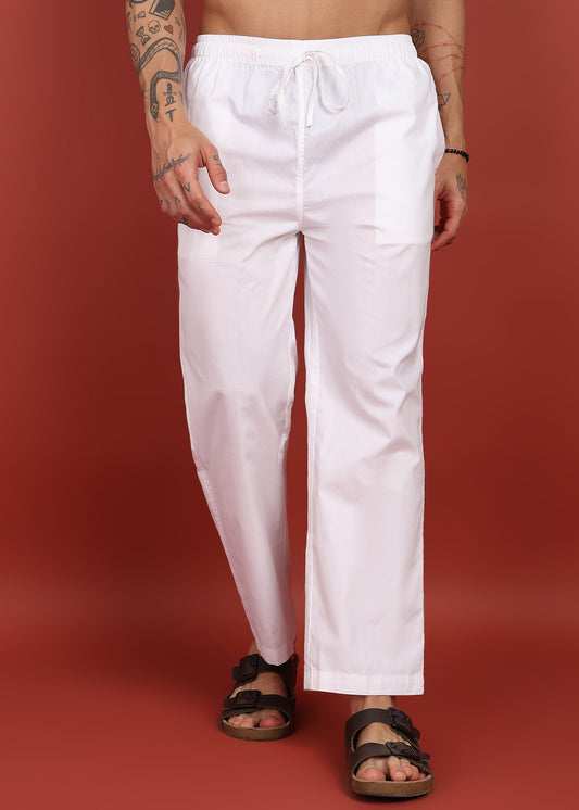 Men's White P Drawstring Pyjama