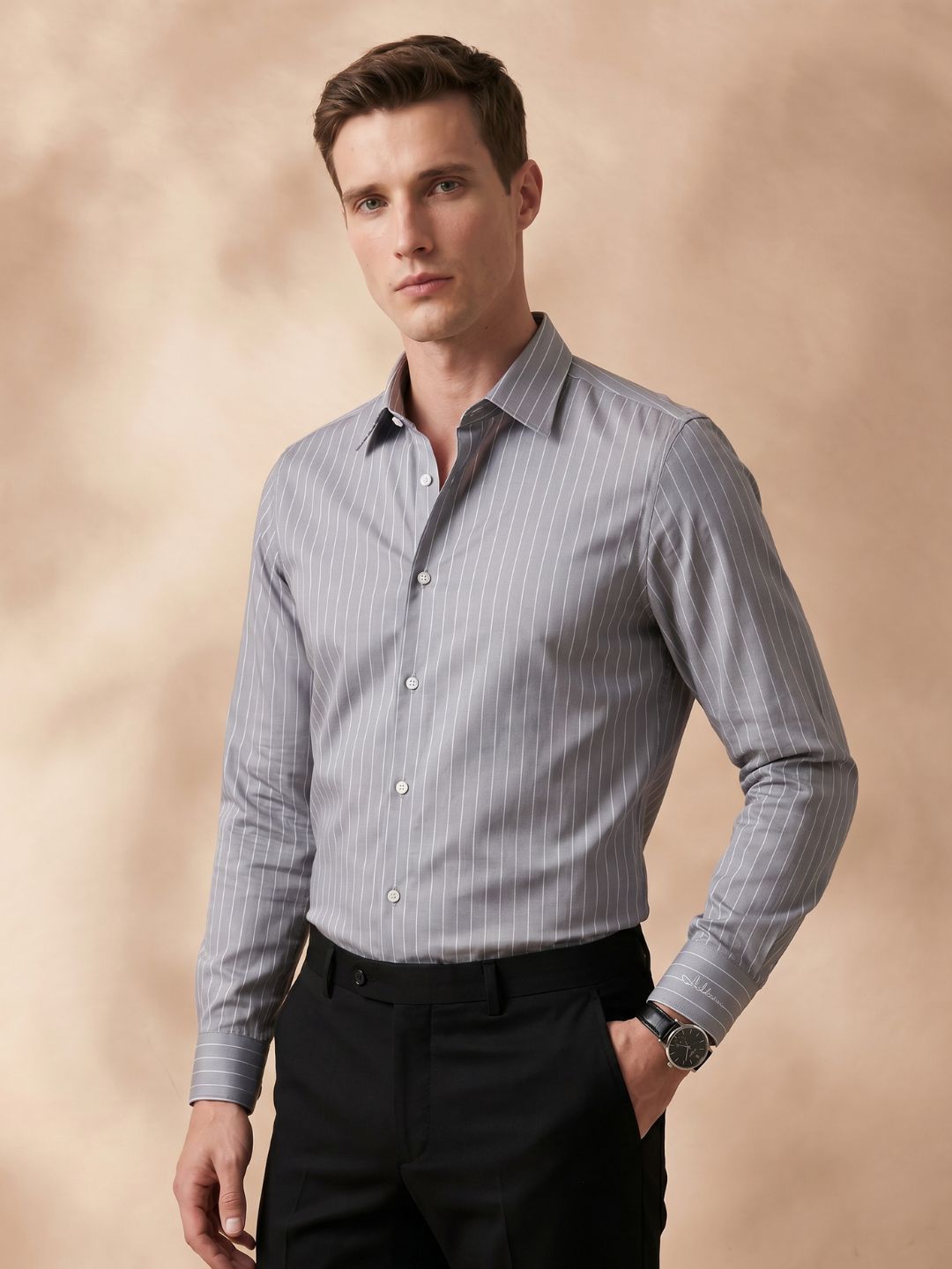 Slim Fit Cotton Grey Formal Shirt for Men (FELIT)