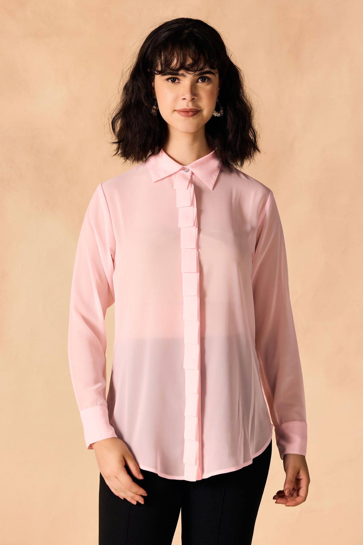 Pleated Placket Casual Georgette Shirt