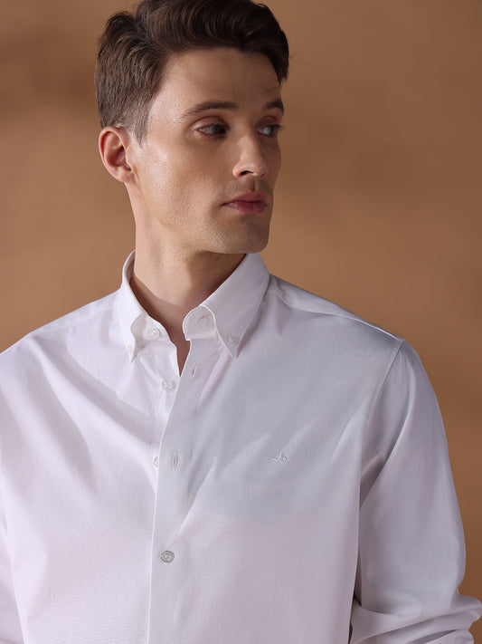 White Regular Fit Solid Casual Shirt for Men (LEONA)