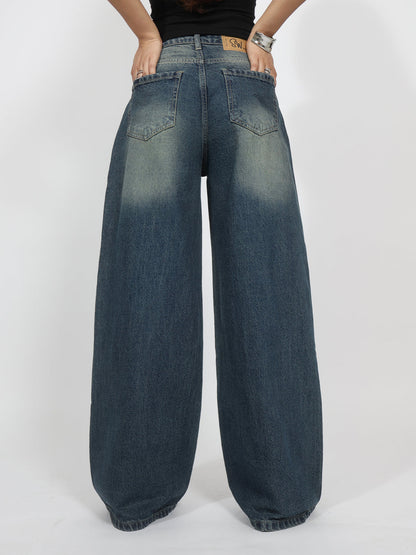 Oxford Blue Washed Wide Leg Jeans