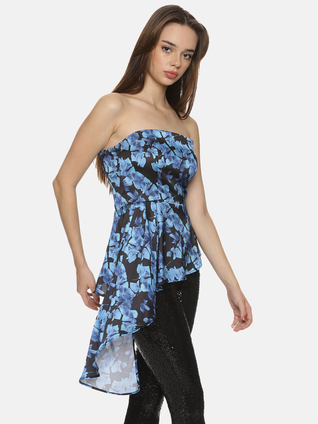 Buy Blue Flared Top For Women In Sleeveless