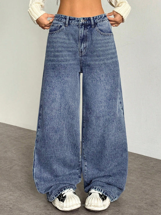Dusty Cloud Blue Whisker Super Wide Leg Jeans