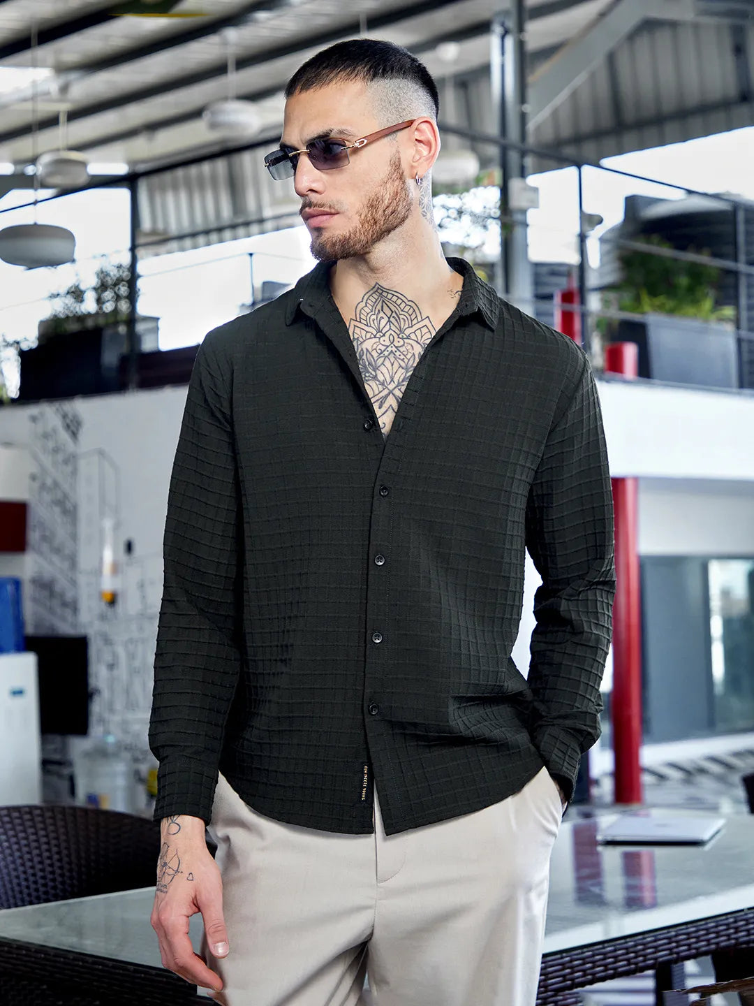 Embossed Graph Check Shirt