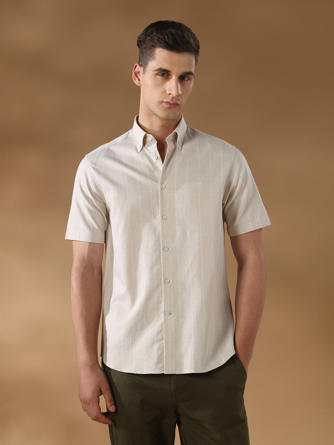 Beige Regular Fit Formal Cotton Shirt for men (COMEL)