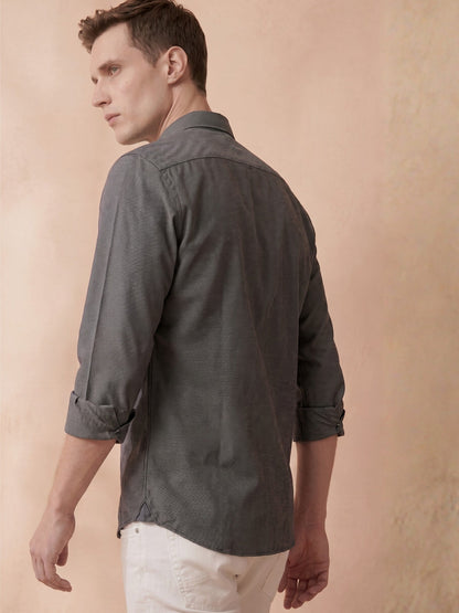 Regular Fit Grey Denim Solid Casual Shirt for Men (MARGI)