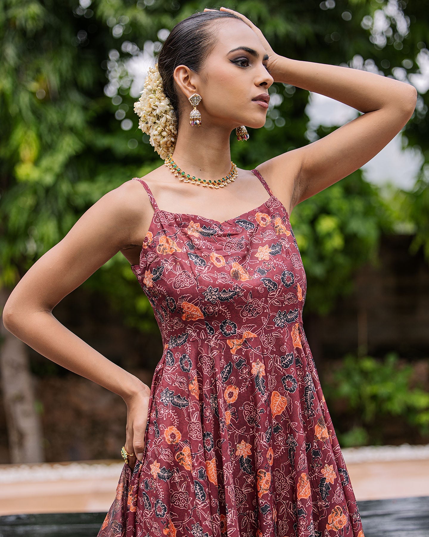 Brown Floral Muslin Suit Set