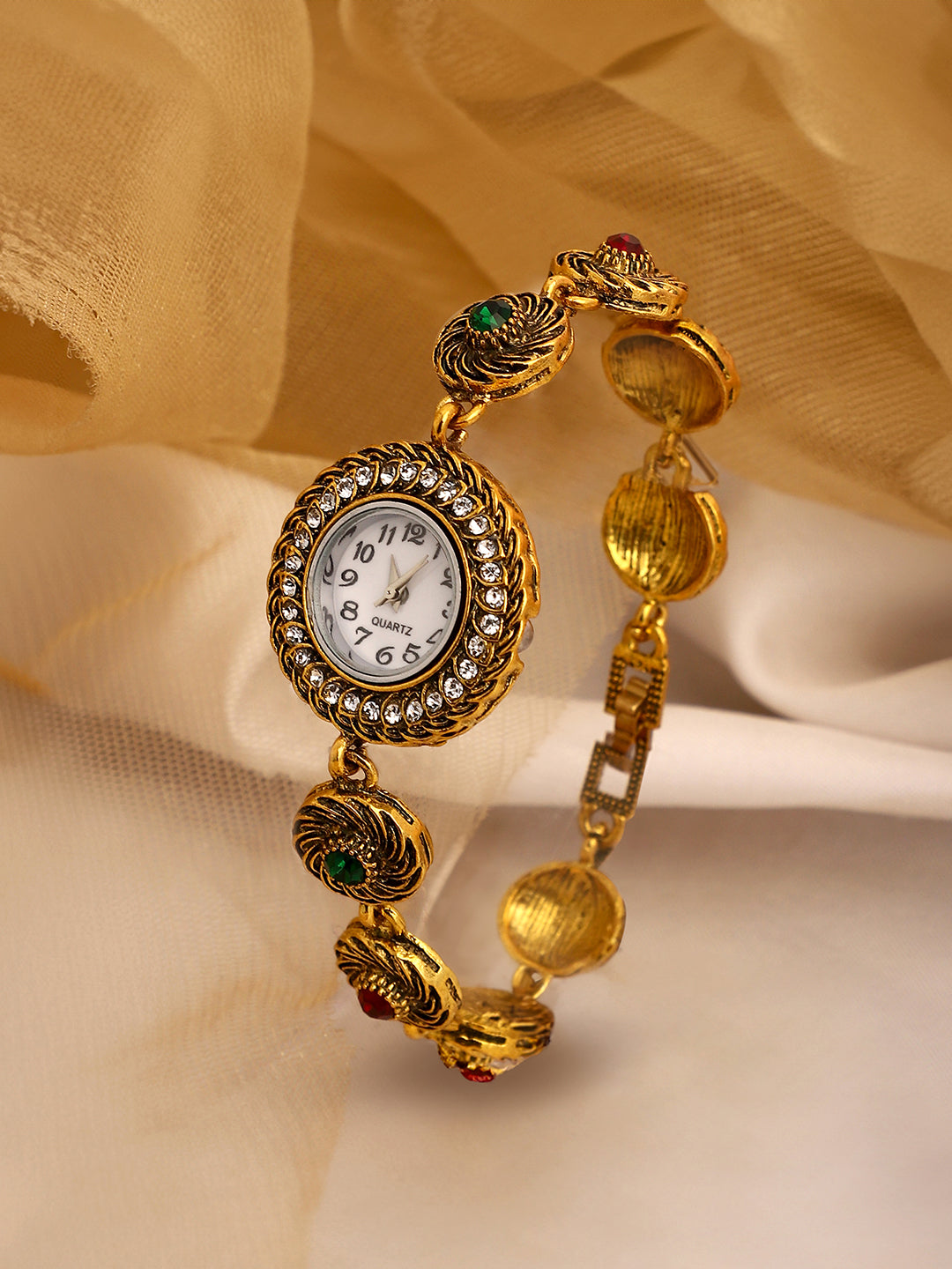 The Stone Swirl Round Watch - Antique Gold