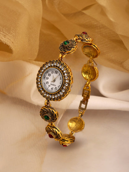 The Stone Swirl Round Watch - Antique Gold