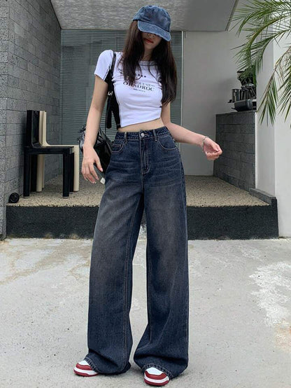 Deep Space Blue Washed Super Wide Leg Jeans