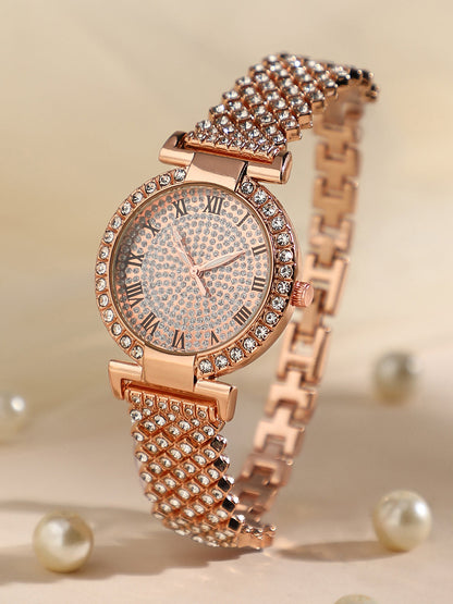 Embellished Round Watch - Rose Gold