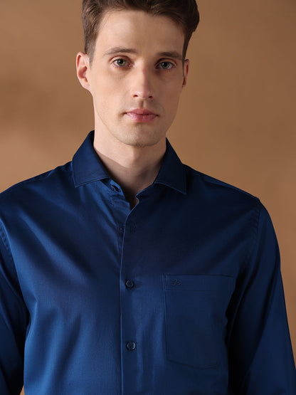 Navy Slim Fit Solid Formal Shirt for Men (BENIC)