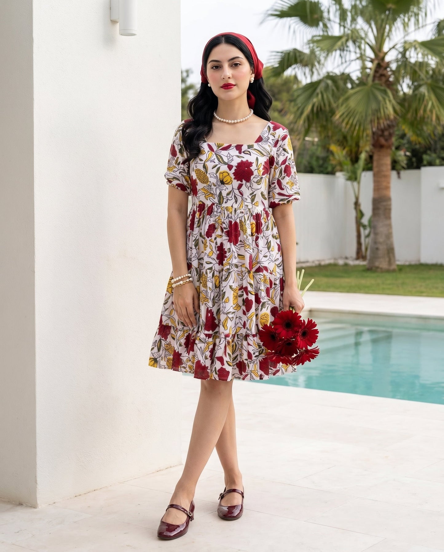 Off White Animated Floral Dress