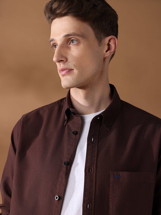 Brown Regular Fit Solid Casual Shirt for Men (SONNY)