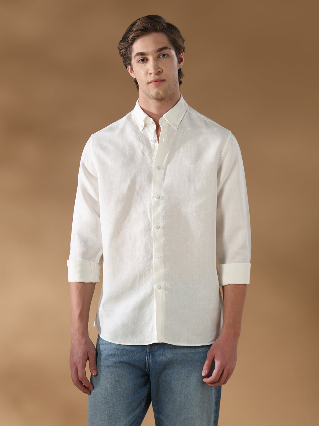 Off White Regular Fit Casual Linen Shirt for men (LORIS)