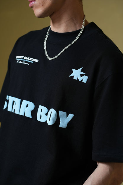 Star Boy Black Oversized Black T-Shirt Main Character