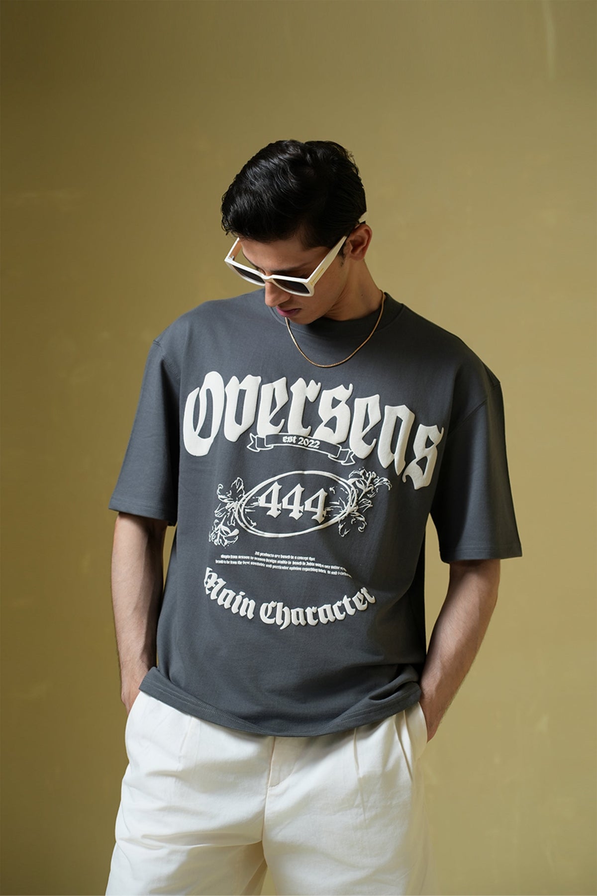 Overseas Printed Smokey Grey Oversized T-Shirt Main Character