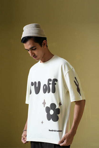 TV Off Printed Cream Oversized T-Shirt