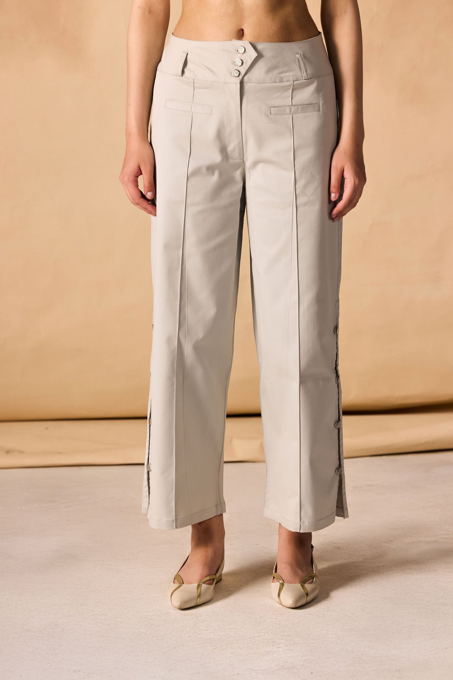 High Banded Waist Wide Leg Pants