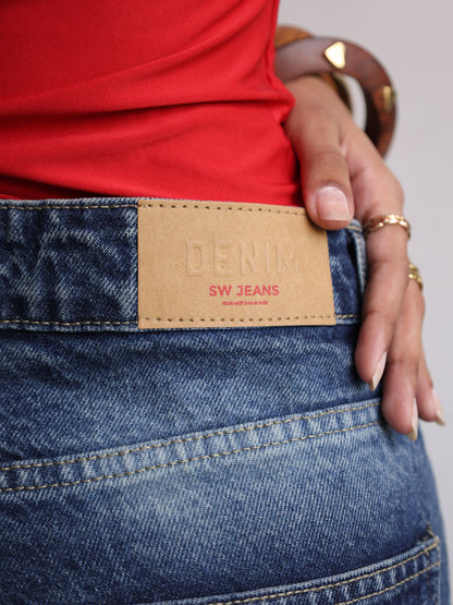 Dark Slate Blue Washed Super Wide Leg Jeans