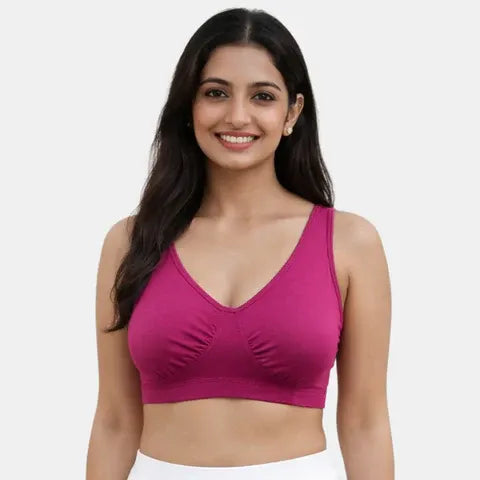 Envie sleeping bra non padded non wired full coverage NVB1022 dark maroon soft cotton comfort night bra for women