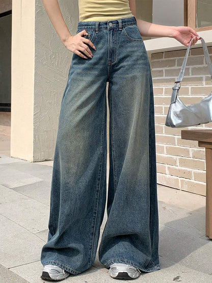 Vintage Dusty Aqua Blue Washed Wide Leg Jeans