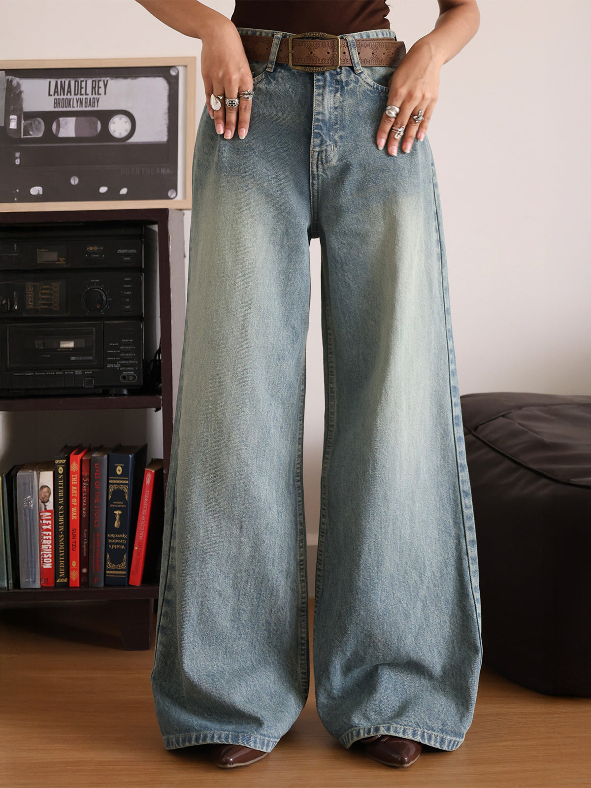 Misty Blue Washed Super Wide Leg Jeans