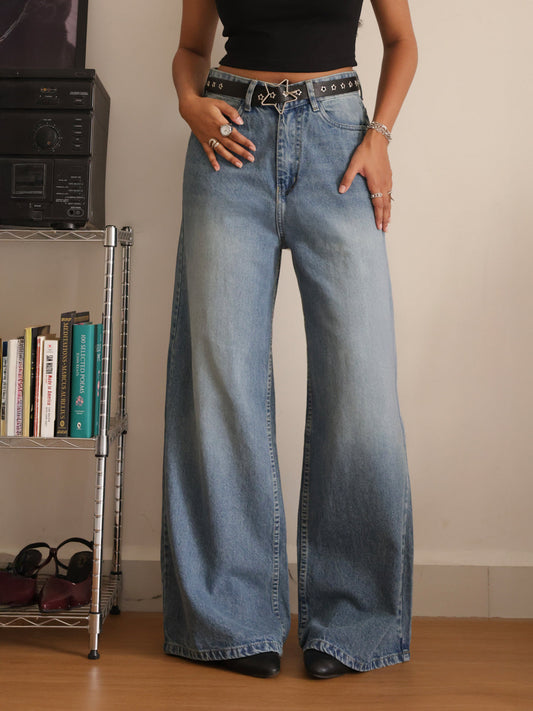 80s Dusk Blue Washed Super Wide Leg Jeans