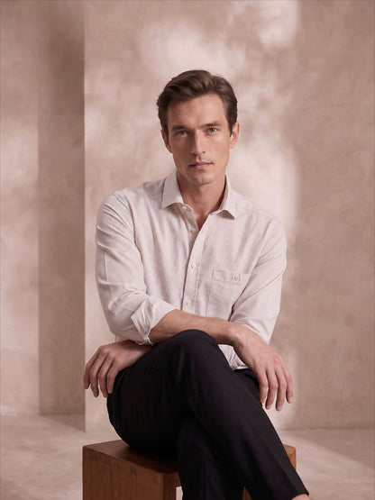 Relaxed Fit Beige Cotton Formal Shirt for Men (CETO)