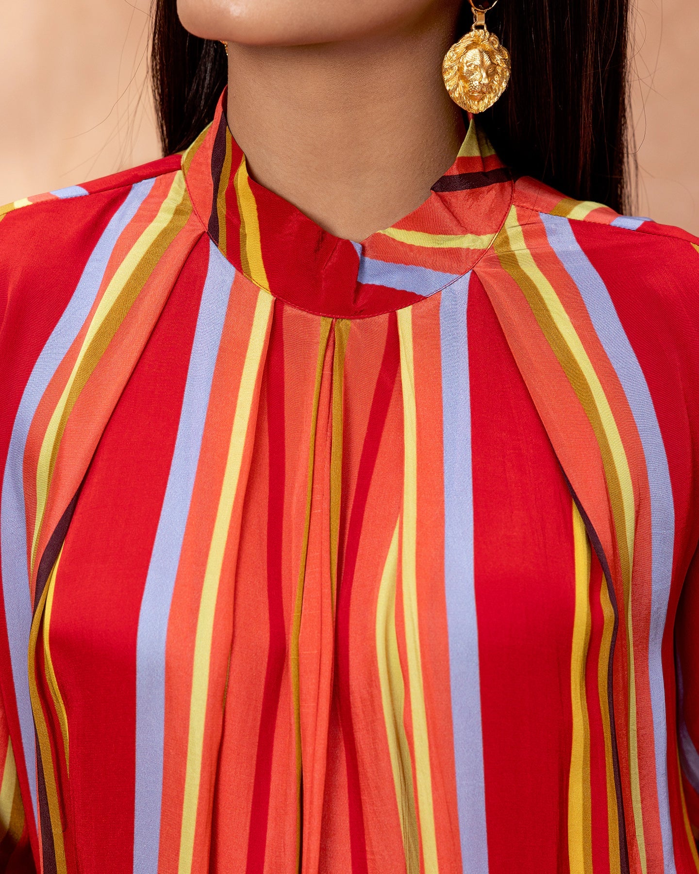 Red Striped Kurta Set