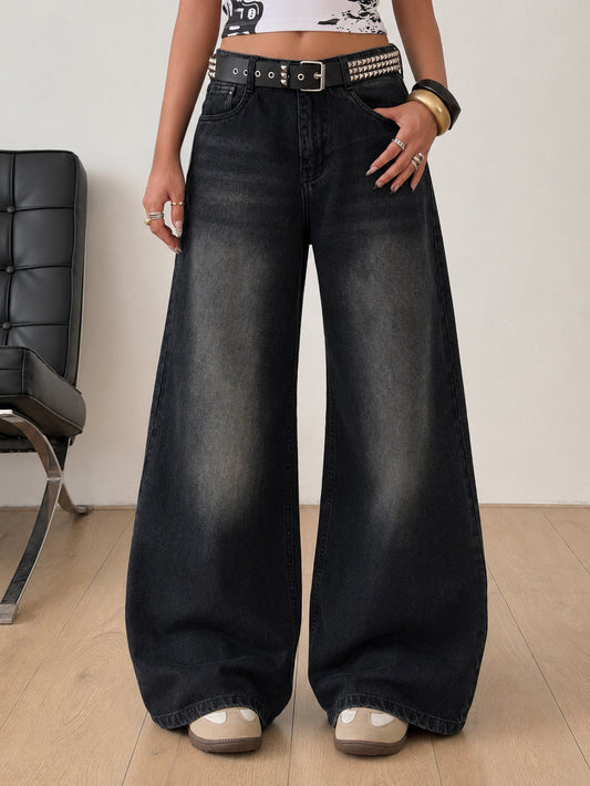Grunge Black Washed Ultra Wide Leg Jeans