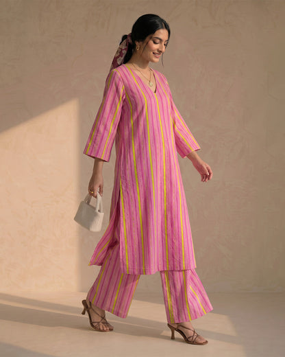 Pink Sun Stripe Kurta set