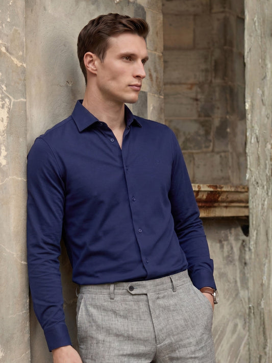 Slim Fit Navy Blue Solid Formal Shirt for Men (TOMNV)