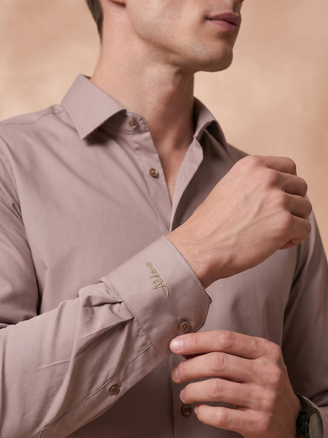Slim Fit Beige Other Solid Formal Shirt for Men (TOMBG)