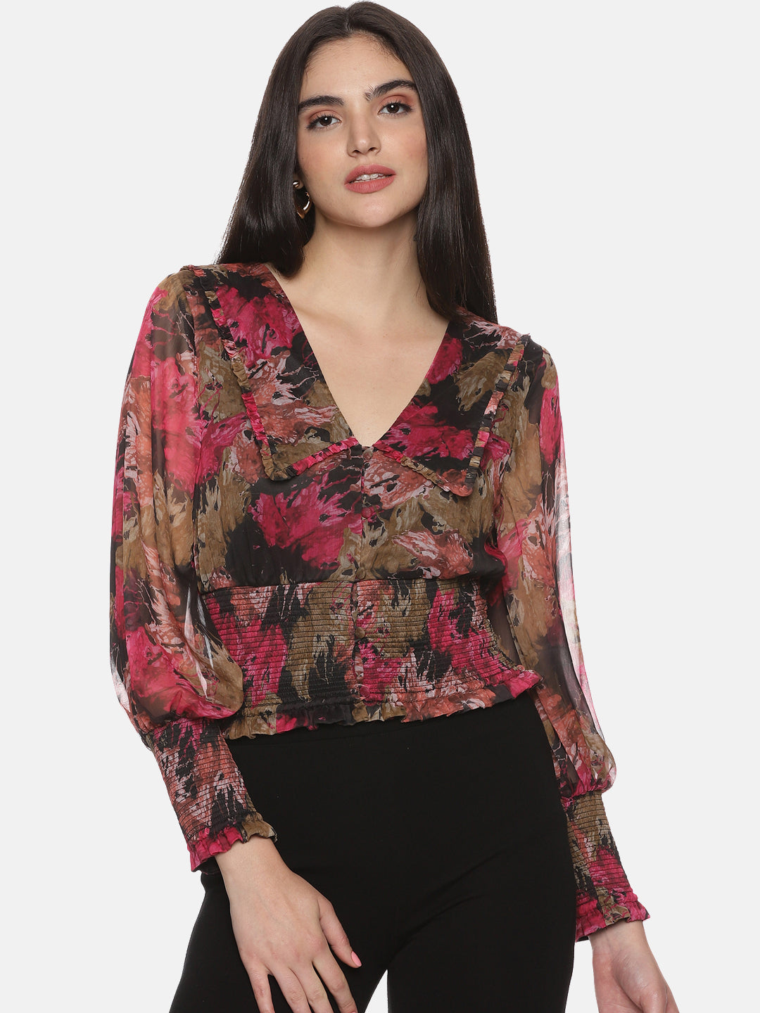 Buy Full Sleeve Crop Top In Multicolor 