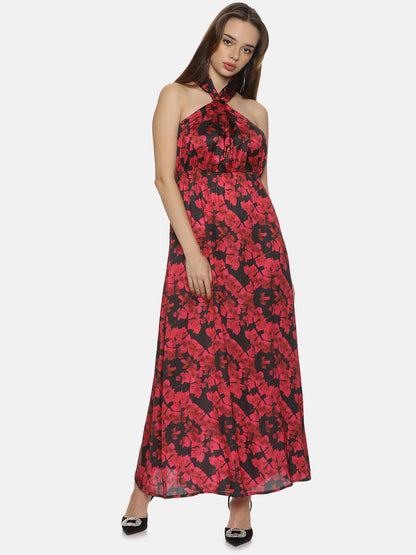 Buy Halter Neck Maxi Dress For Women In Red