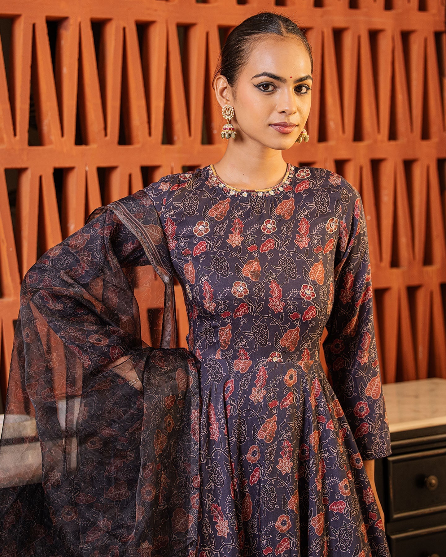 Charcoal Blue Kalamkari Suit Set