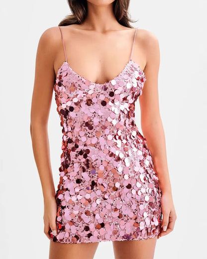 Pink Sequin Mini Slip Dress