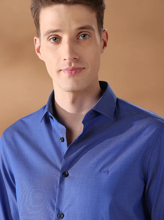 Blue Regular Fit Solid Formal Shirt for Men (LUKA)