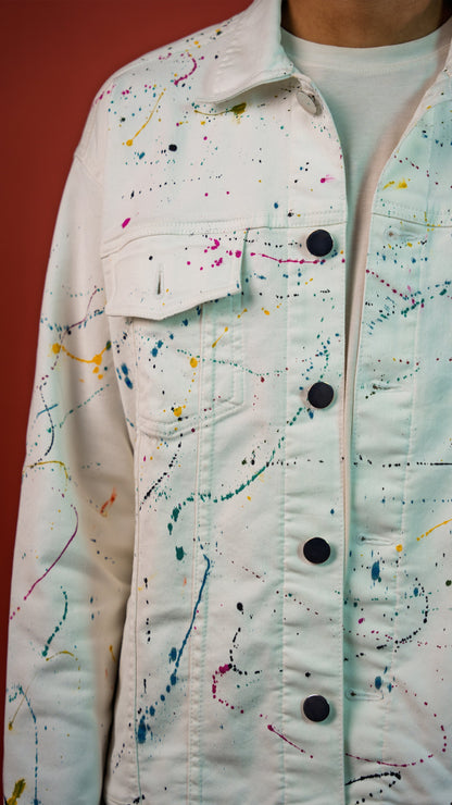 White Painted Denim Men'S Jacket Rustlines