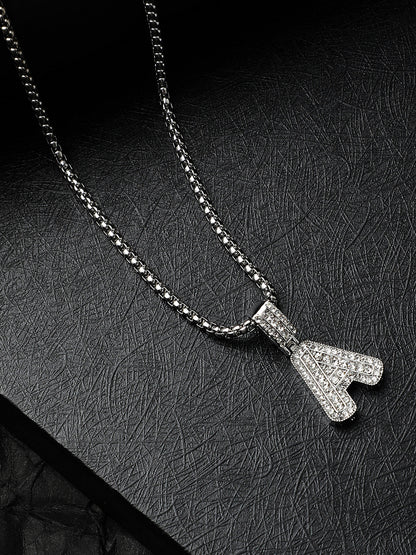 Embellished A Alphabet Pendant with Chain - Silver