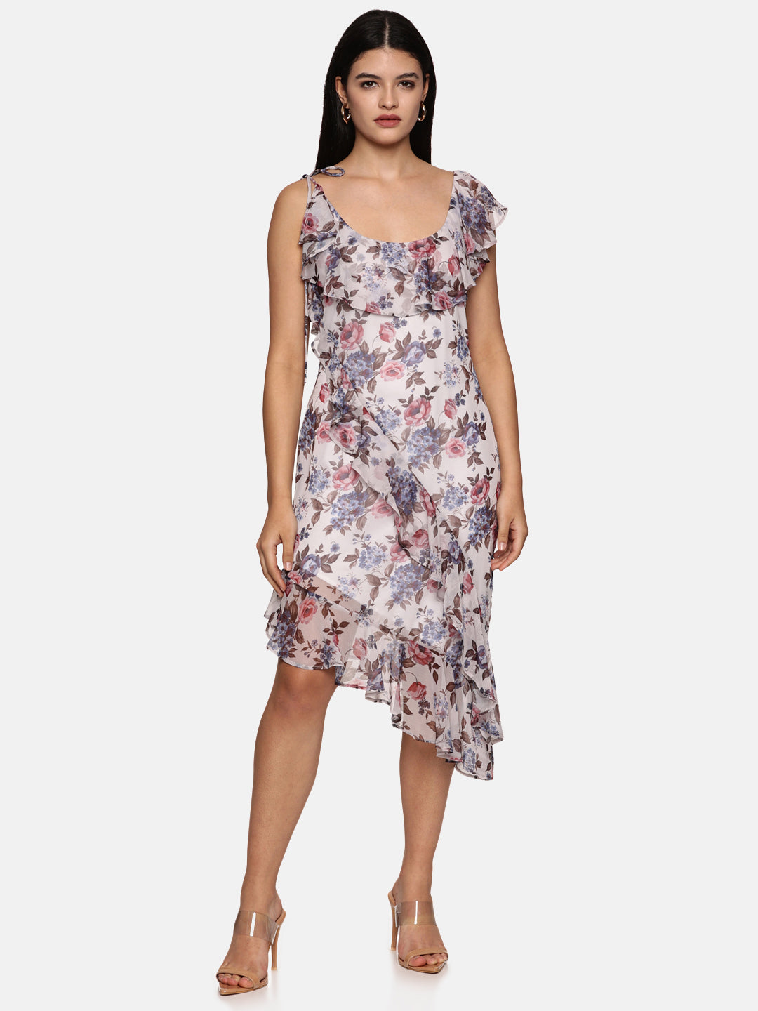 Floral Multicolour Ruffled Midi Dress