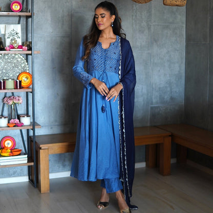 Blue A-Line Mirror Work Suit