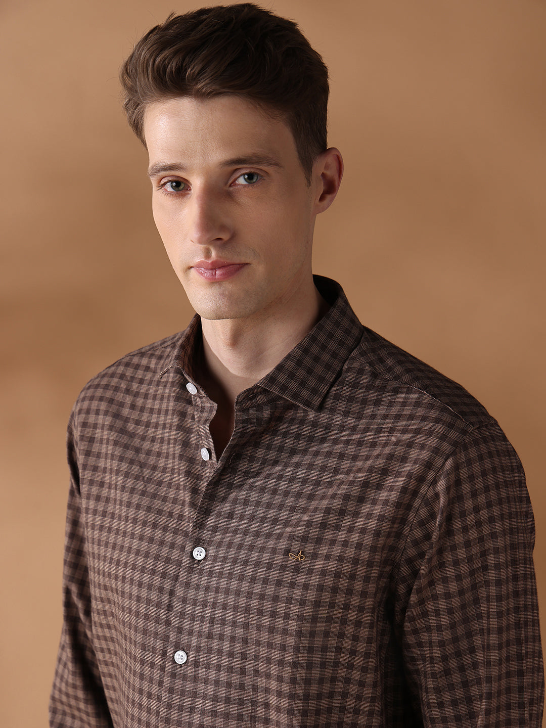 Brown Regular Fit Checked Formal Shirt for Men (LOTRY)